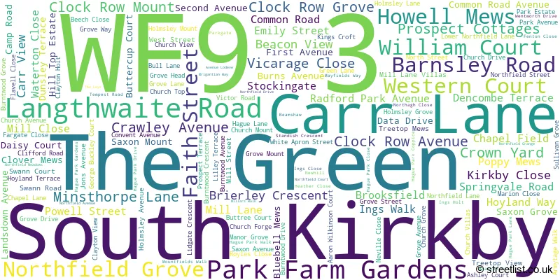 A word cloud for the WF9 3 postcode